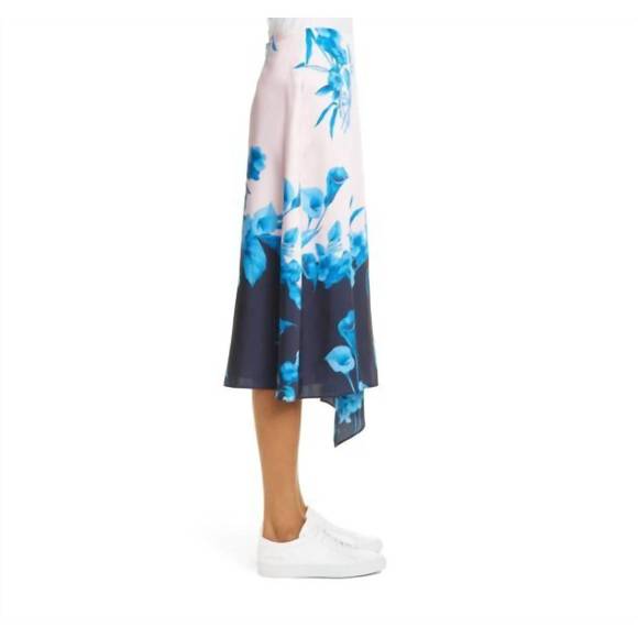 NEW TED BAKER floral asymmetrical satin midi skirt in pink - Picture 2 of 5